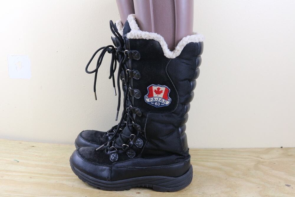 Pajar Canada Boots Women 8.5 Black Nylon Suede Greenland Fur Lined Shoes